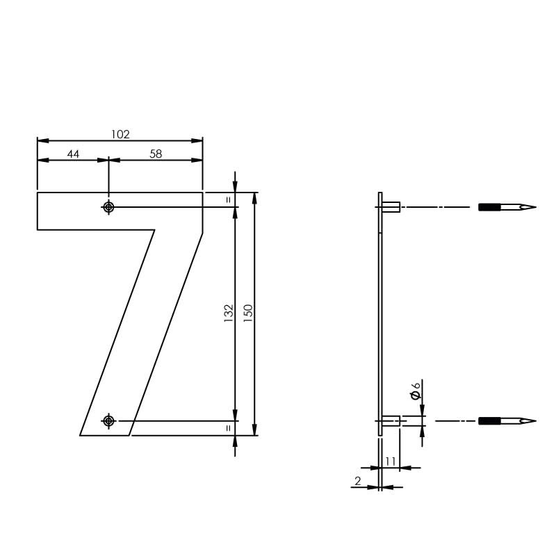 Intersteel huisnummer 7 150mm RVS geborsteld detail