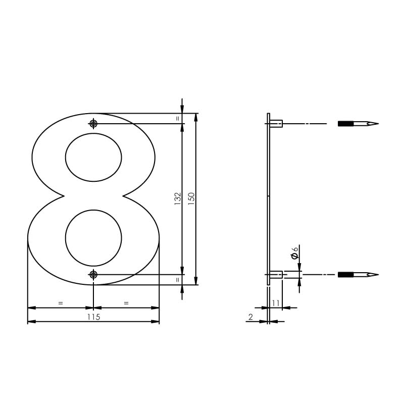 Intersteel huisnummer 8 150mm RVS geborsteld detail