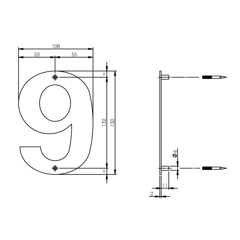 Intersteel huisnummer 9 150mm RVS geborsteld detail