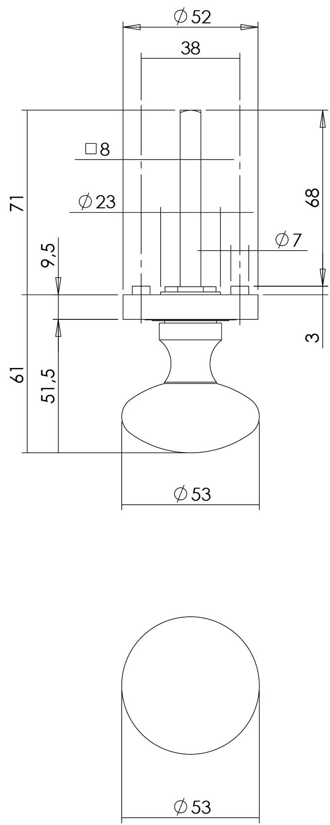 Intersteel knop op rozet met ril nikkel mat – detail