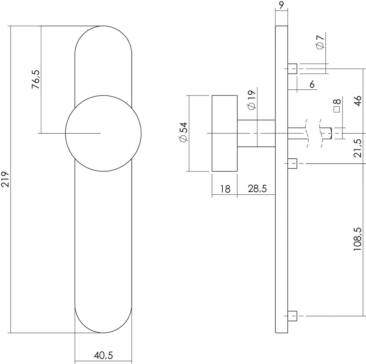 Intersteel knop op ovaal schild RVS geborsteld – detail
