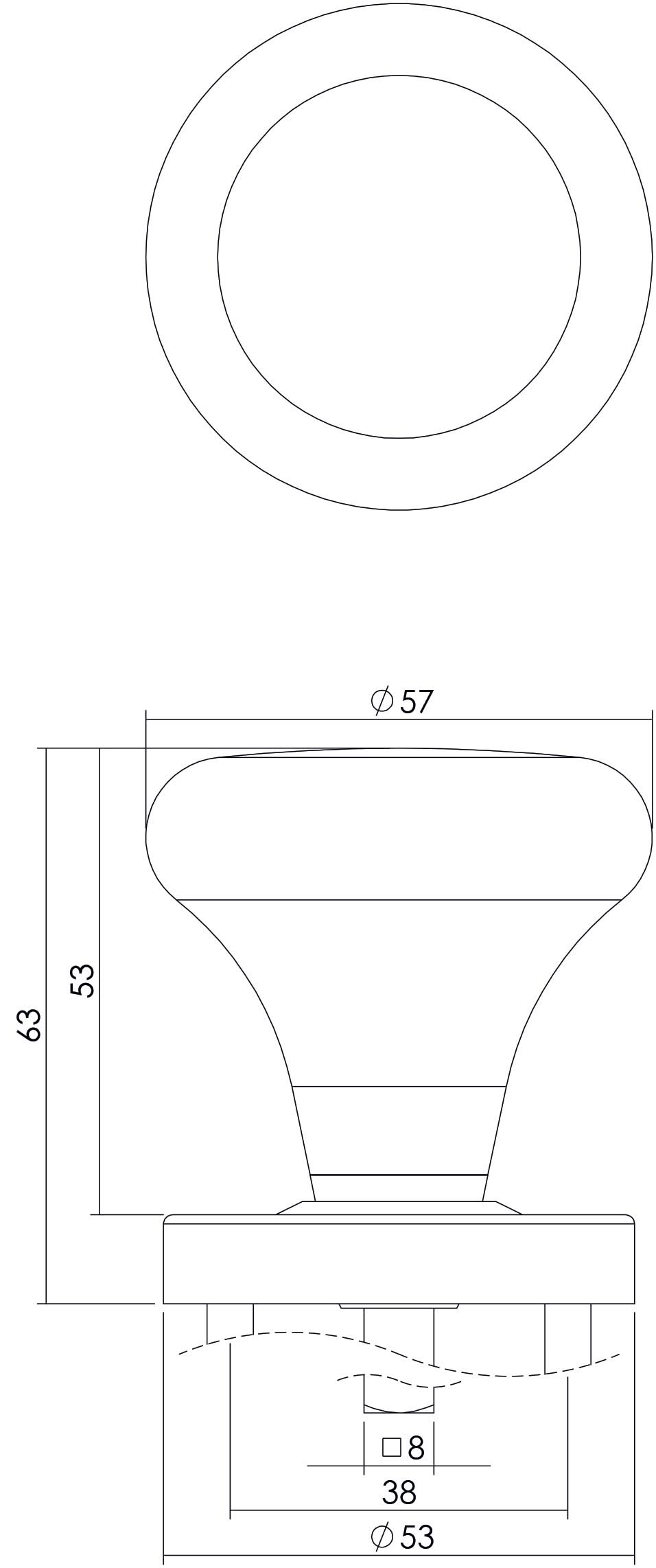 Intersteel knopkruk Paddenstoel op rozet met ring RVS geborsteld – detail