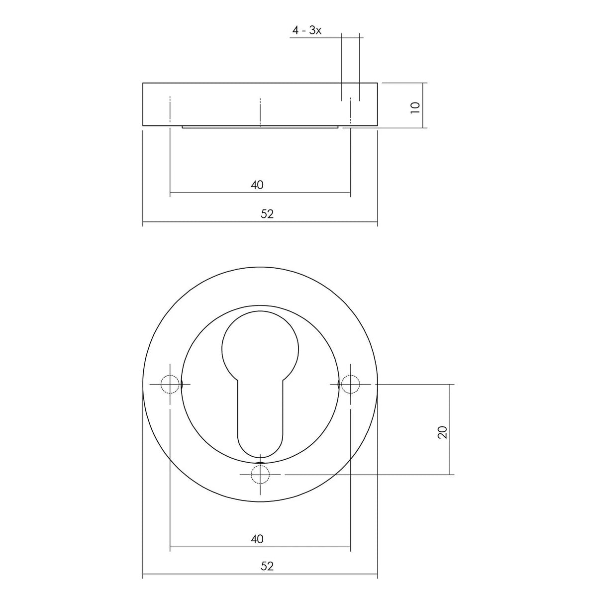 Intersteel rozet profielcilindergat 52x10 mm zwart – detail