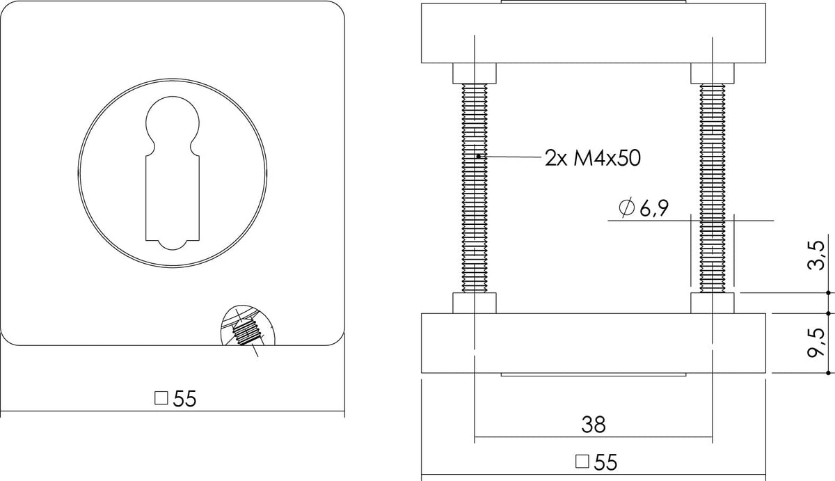 Intersteel rozet sleutelgat vierkant Chroom detail