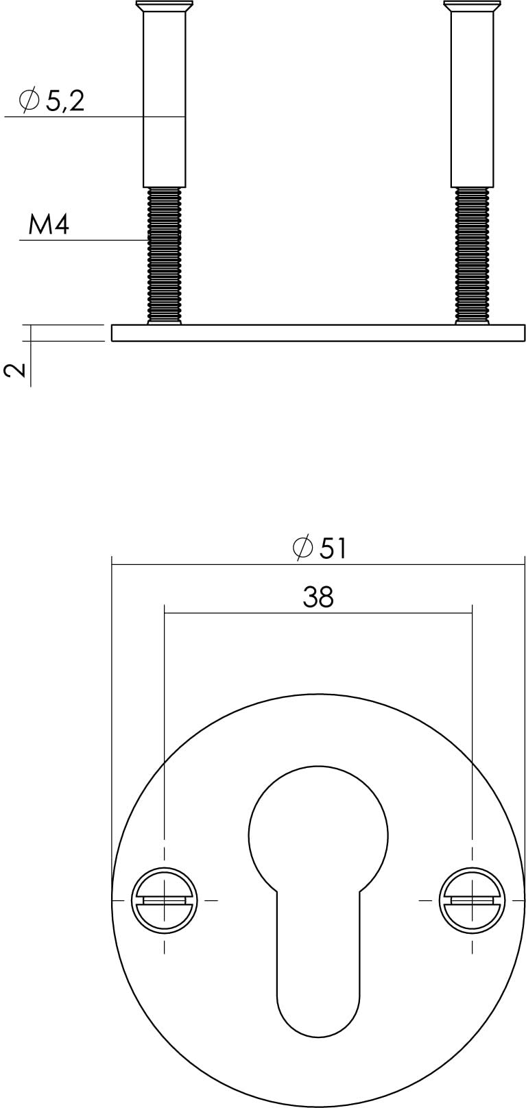 Intersteel rozet profielcilinder 2 mm dun RVS/zwart - detail