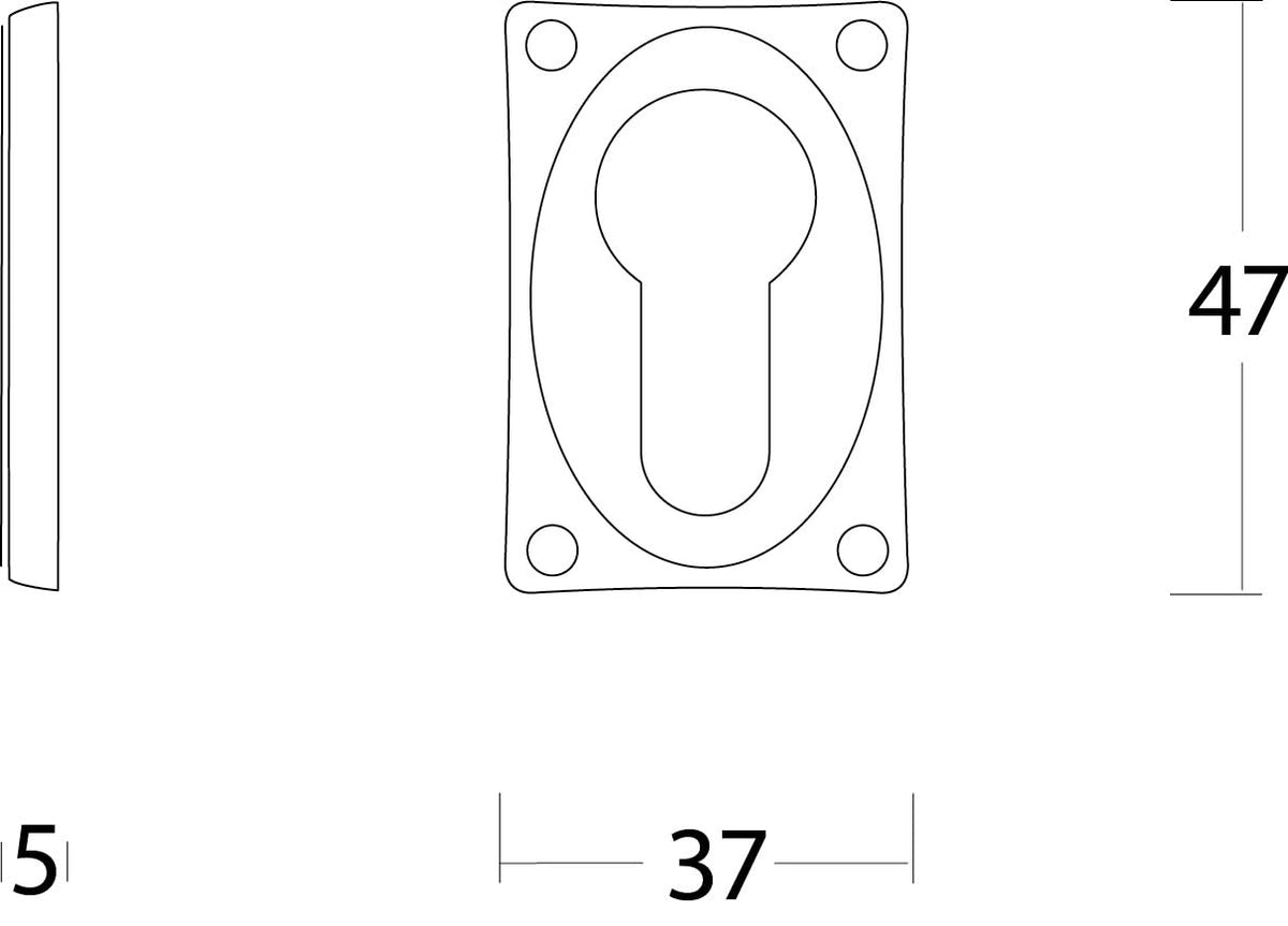 Intersteel rozet met profielcilindergat rechthoekig verlengd nikkel mat – detail