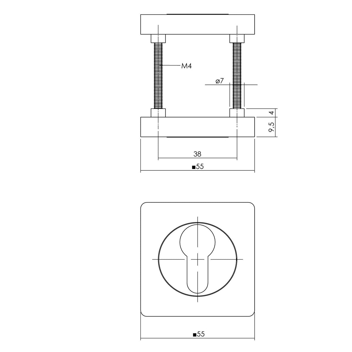 Intersteel rozet profielcilindergat rond Chroom/Nikkel Mat detail