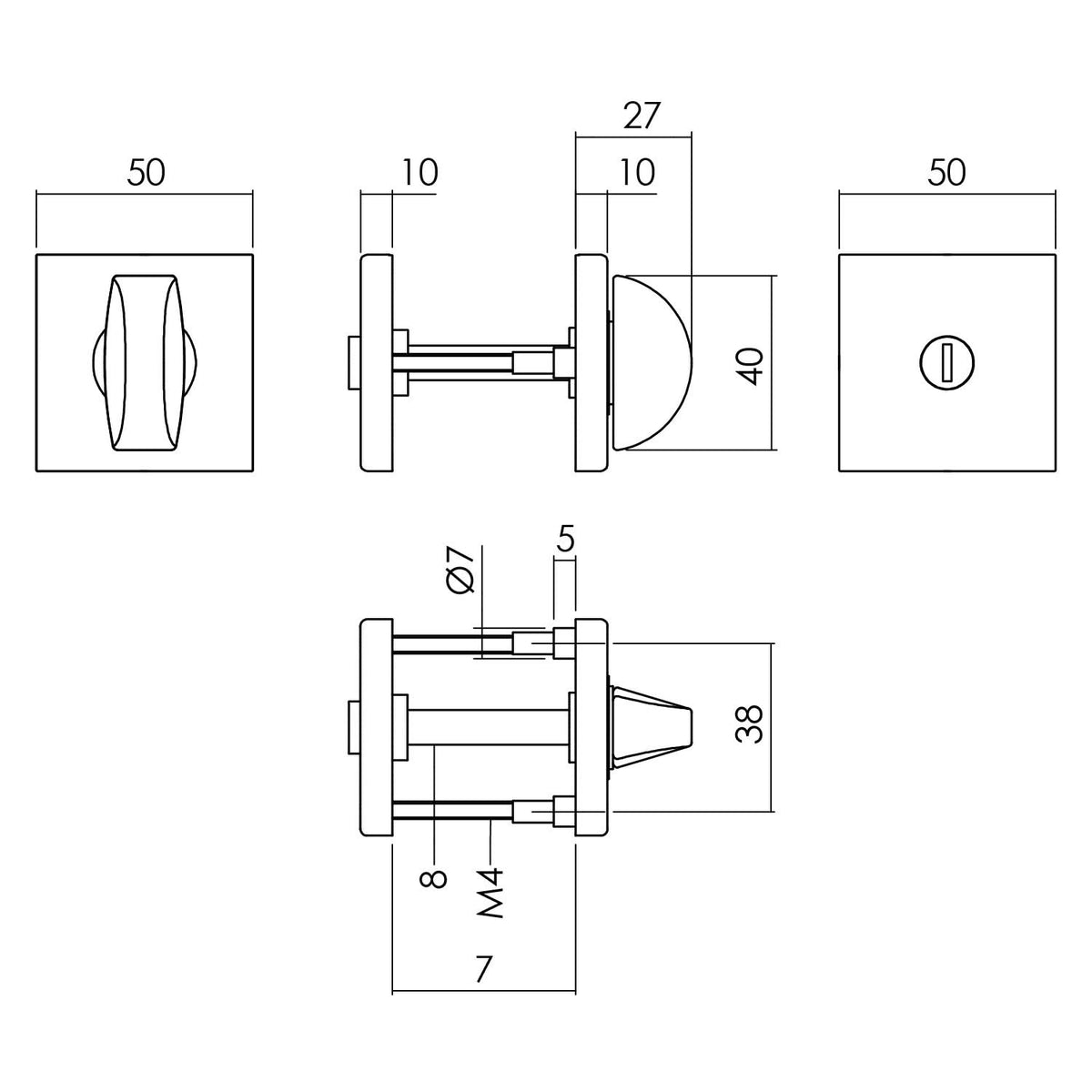 Intersteel toilet-/badkamersluiting vierkant aluminium zwart – detail