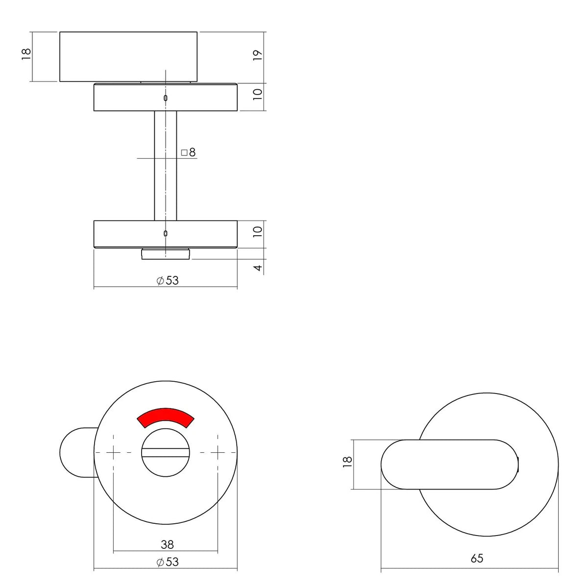 Intersteel rozet toilet-/badkamersluiting met comfortknop RVS geborsteld – detail