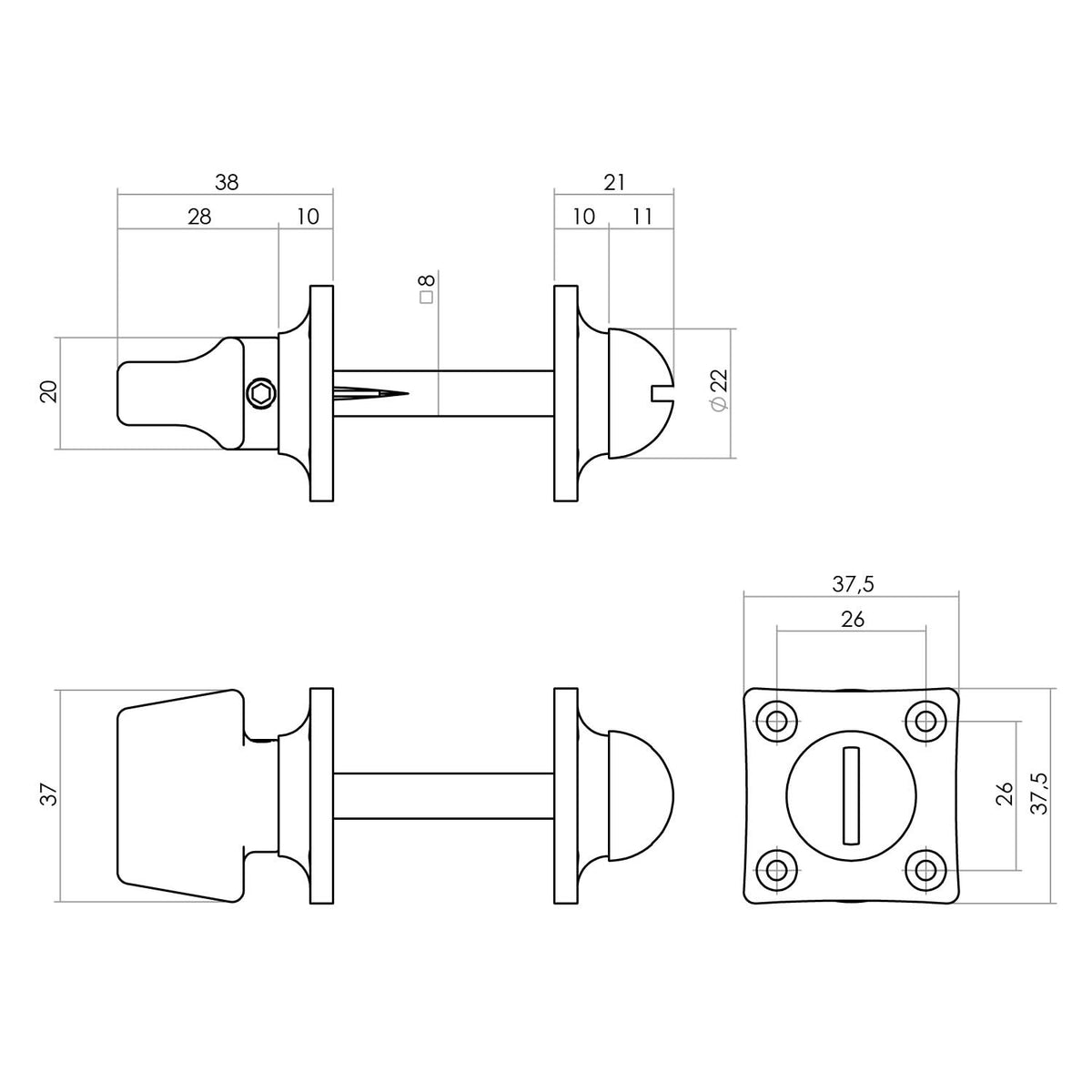 Intersteel toilet-/badkamersluiting vierkant mat nikkel detail