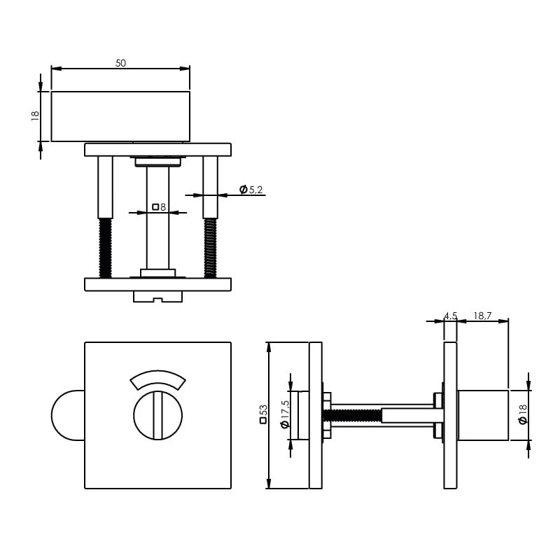 Intersteel rozet toilet-/badkamersluiting vierkant RVS geborsteld – detail