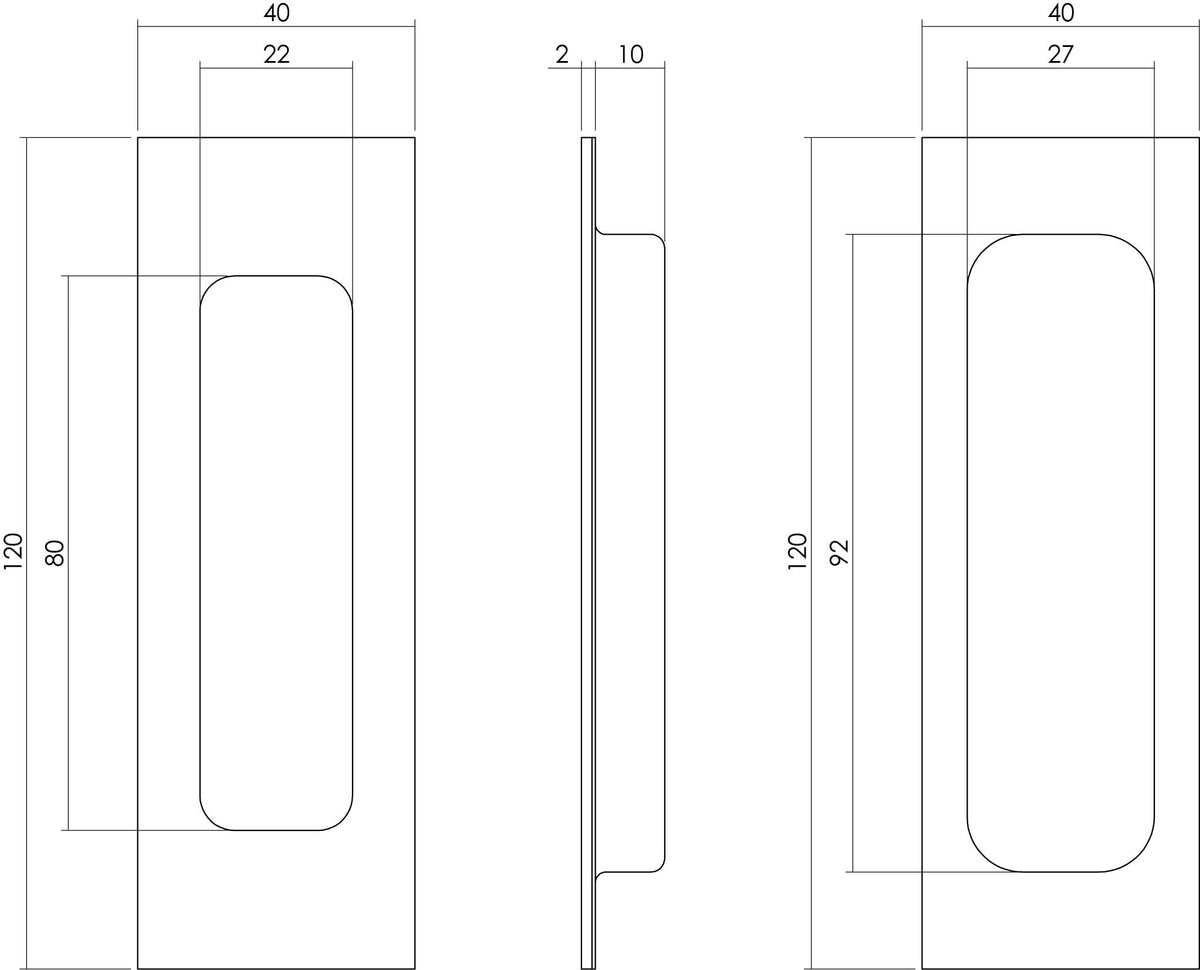 Intersteel schuifdeurkom rechthoek 120x40mm mat zwart detail