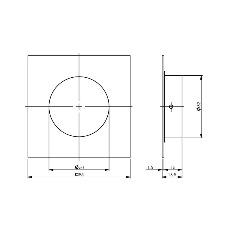 Intersteel schuifdeurkom vierkant 52/85mm RVS geborsteld detail