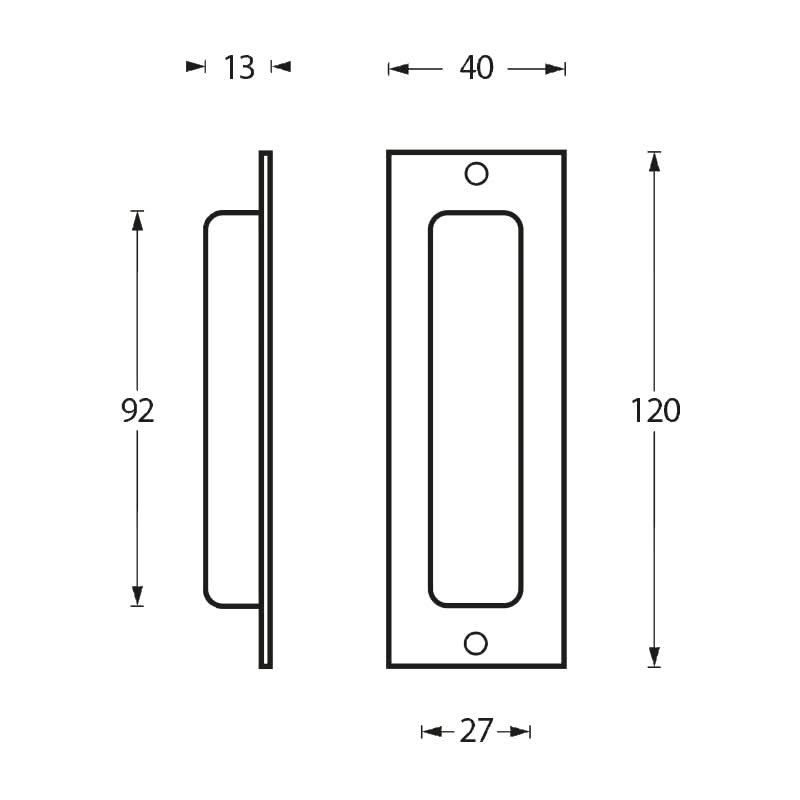 Intersteel schuifdeurkom rechthoek 120x40mm met schroefgaten detail