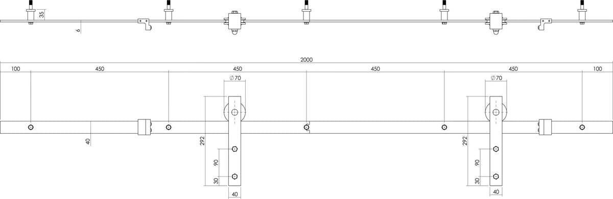 Intersteel schuifdeursysteem Basic mat zwart gemonteerd
