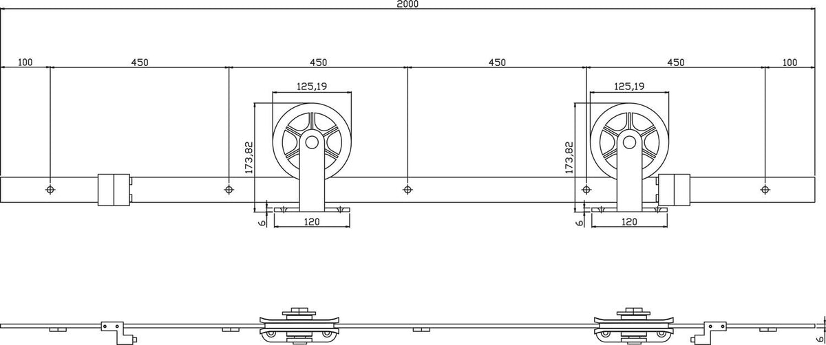 Intersteel schuifdeursysteem Wheel Top mat zwart – spaakwiel detail