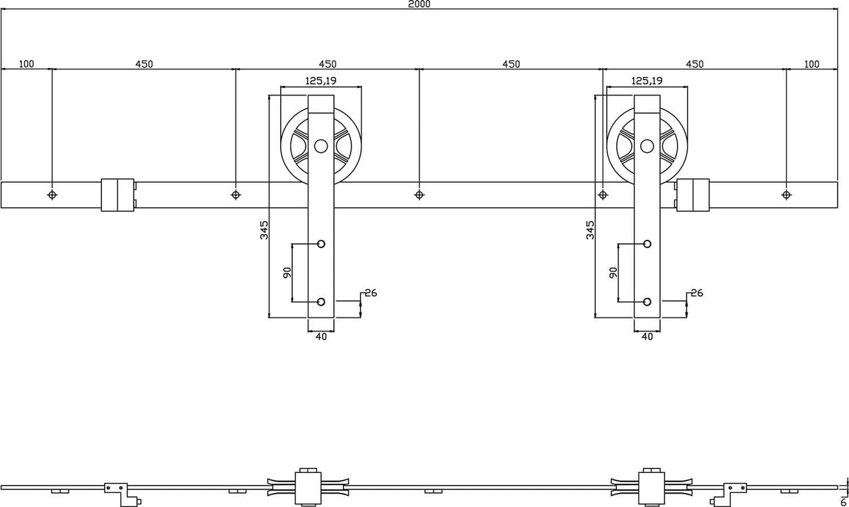 Intersteel schuifdeursysteem Wheel mat zwart gemonteerd