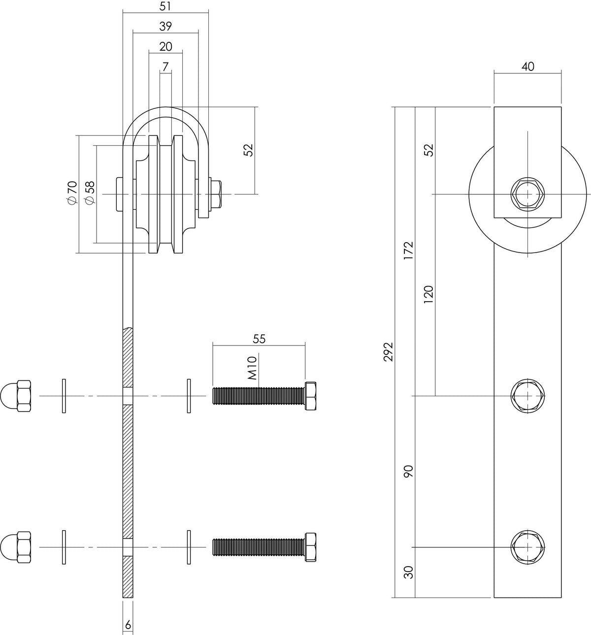 Intersteel hangrollen Basic 290 mm set van 2 antiek – detail