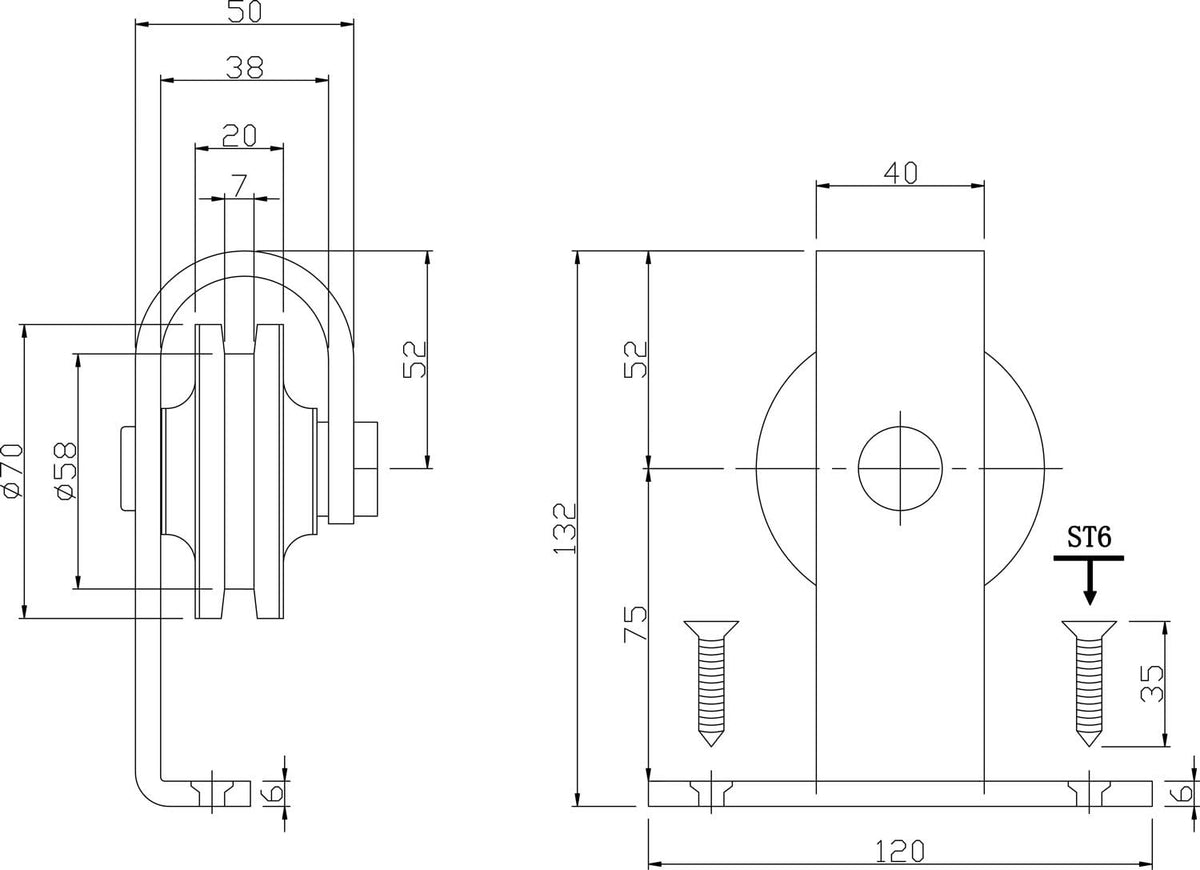 Intersteel hangrollen Basic Top 140 mm set van 2 mat zwart – detail
