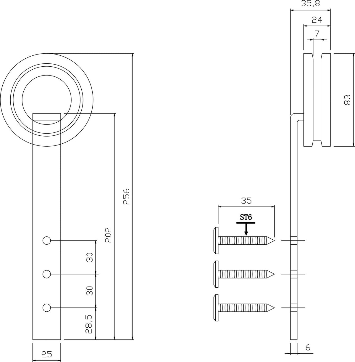 Intersteel hangrol Modern 255 mm mat zwart – detail