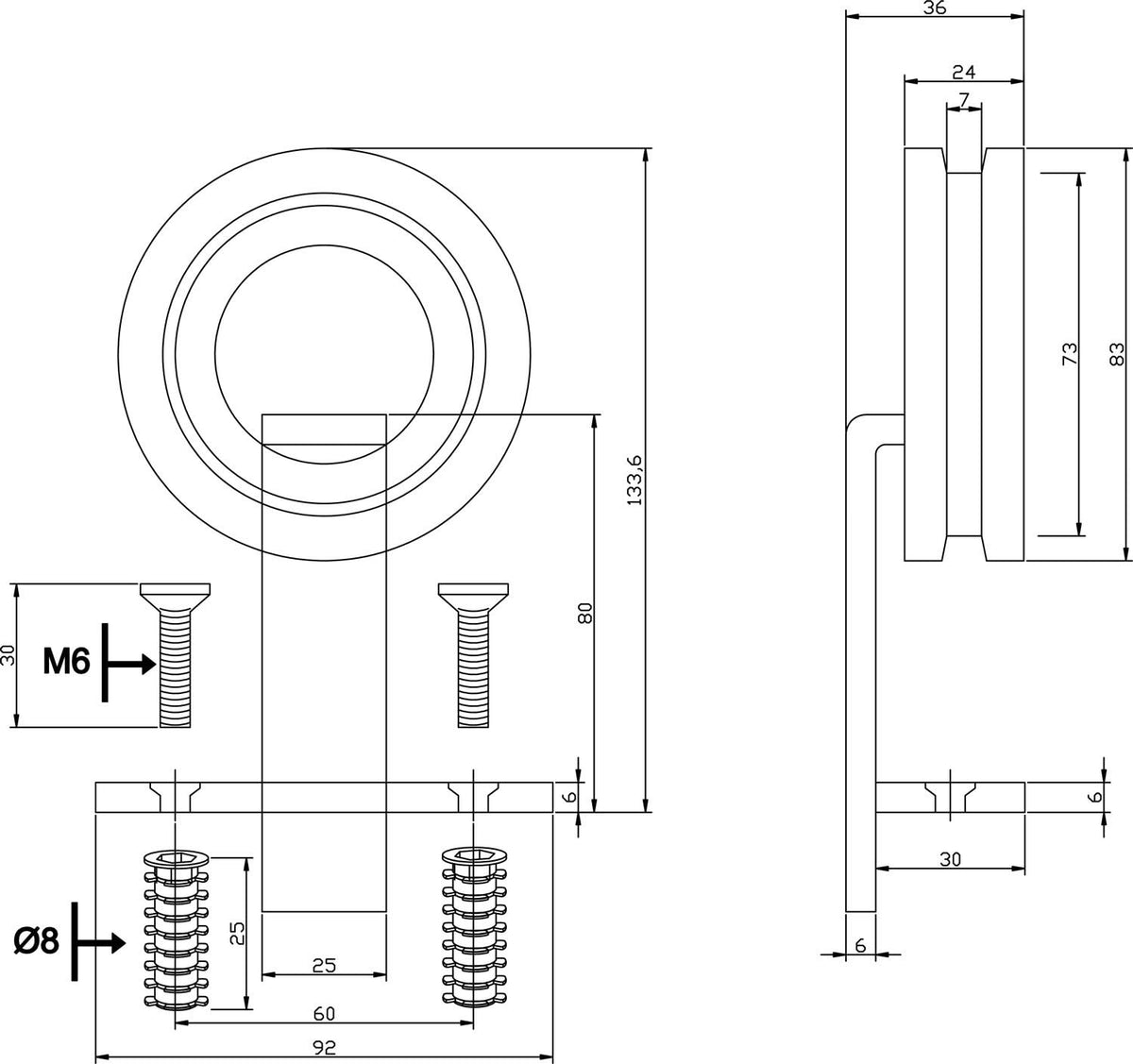 Intersteel hangrol Modern Top 155 mm RVS geborsteld – detail