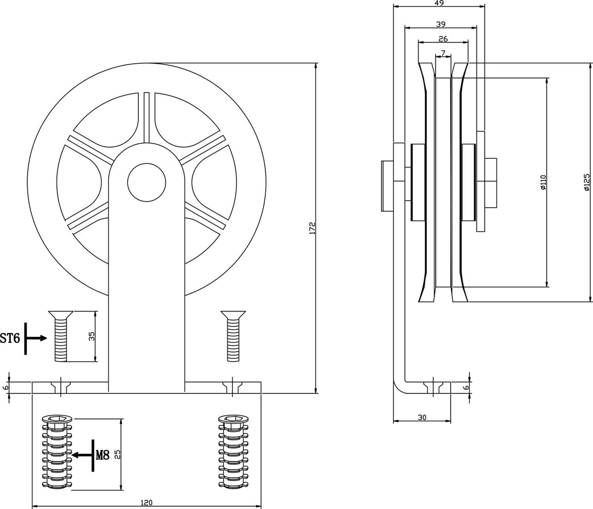 Intersteel hangrol Wheel Top 170 mm mat zwart – detail