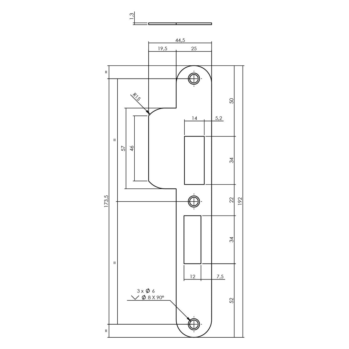Intersteel sluitplaat PC55mm DIN rechts RVS detail