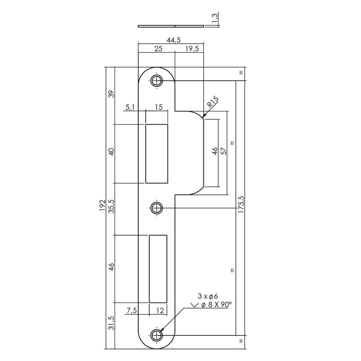 Intersteel sluitplaat PC72mm DIN links RVS detail