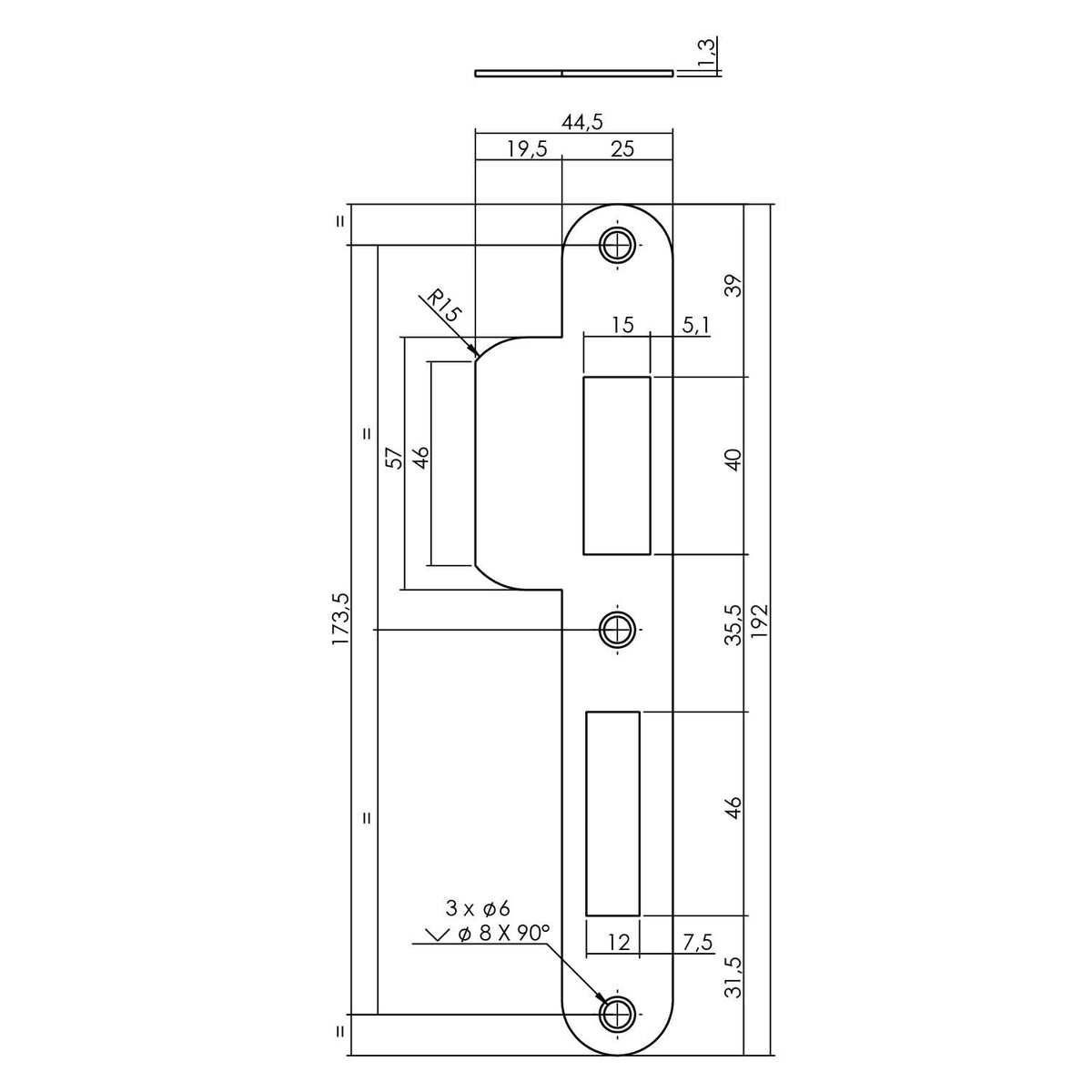 Intersteel sluitplaat PC72mm DIN rechts RVS detail