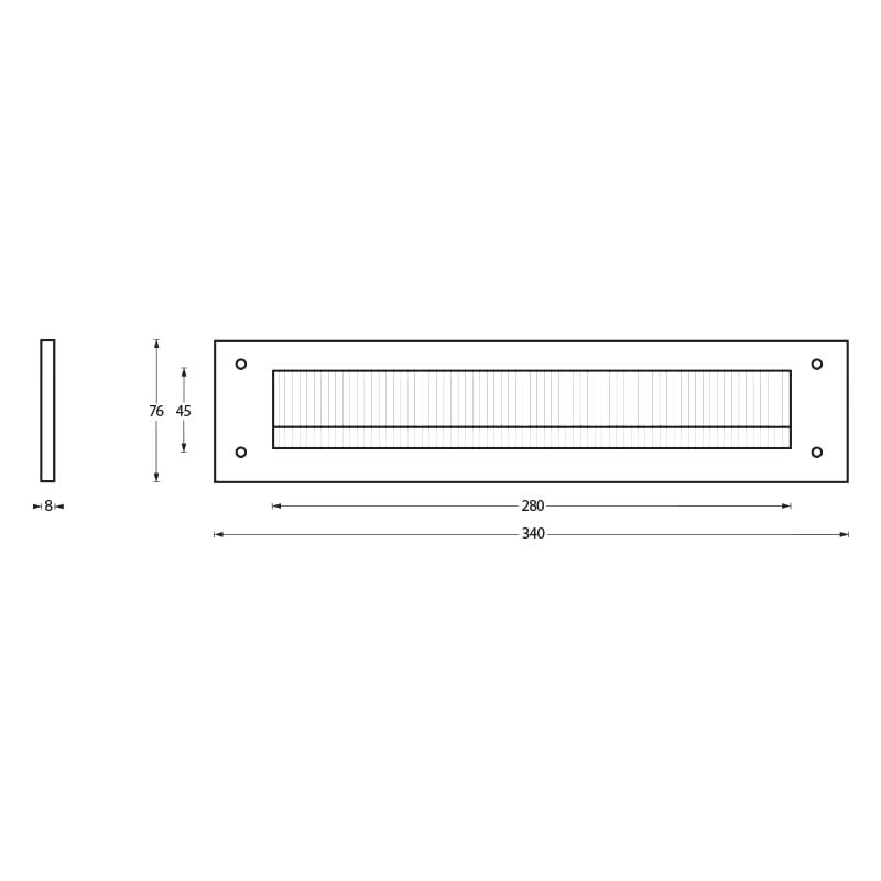 Intersteel Tochtwering rechthoek 340x76 mm rvs geborsteld detail