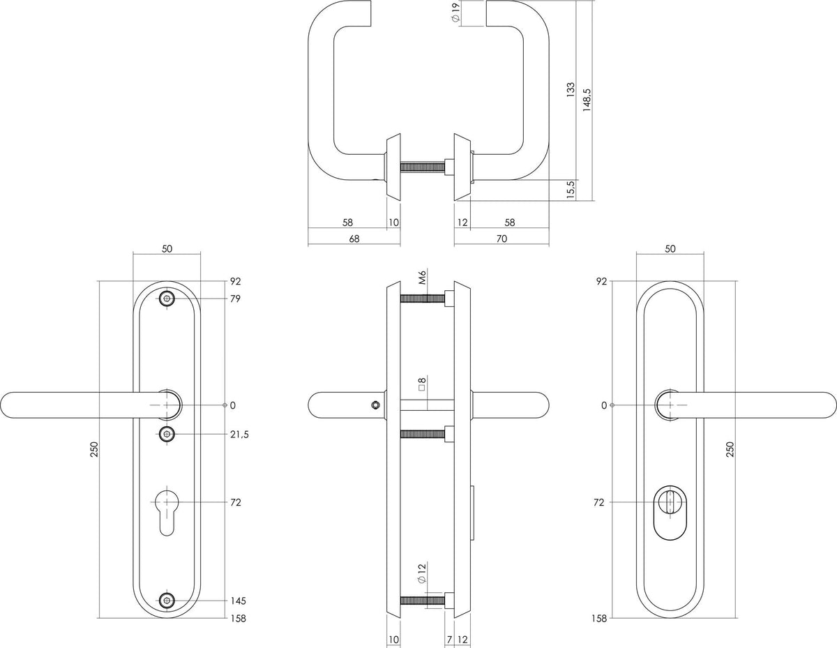 Intersteel veiligheidsbeslag ovaal mat zwart achterdeurbeslag PC72 – detail