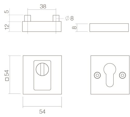 Intersteel veiligheidsrozet vierkant SKG3 met kerntrekbeveiliging rvs geborsteld detail