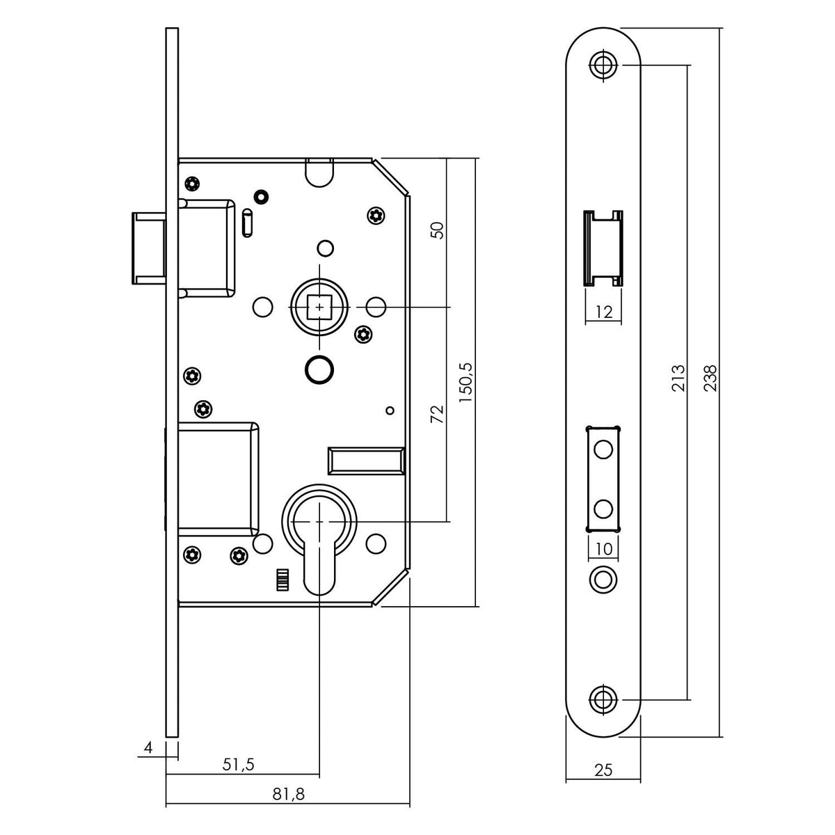Intersteel veiligheidsslot PC72mm SKG** afgeronde voorplaat detail