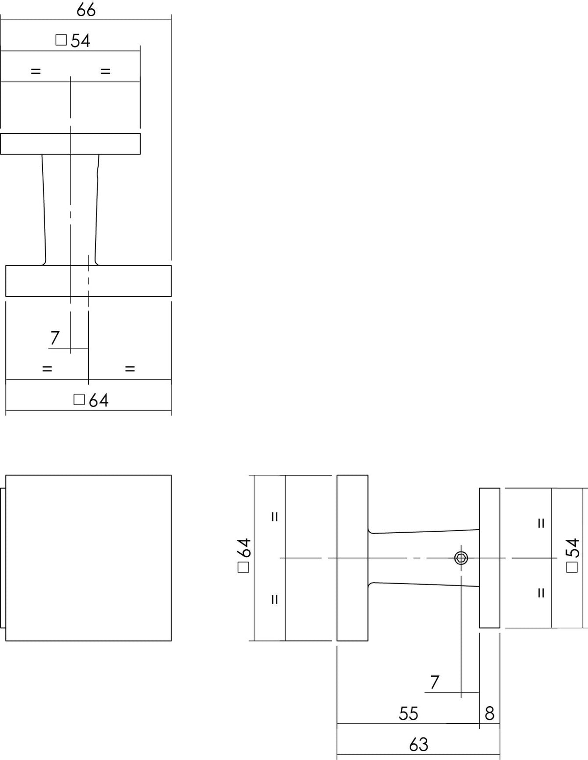 Intersteel voordeurknop vast verkropt vierkant 64/54 mm RVS geborsteld – detail