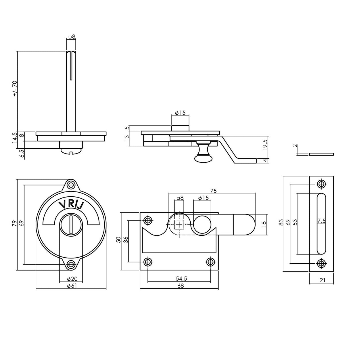Intersteel WC-overslag met bocht vrij/bezet chroom – detail