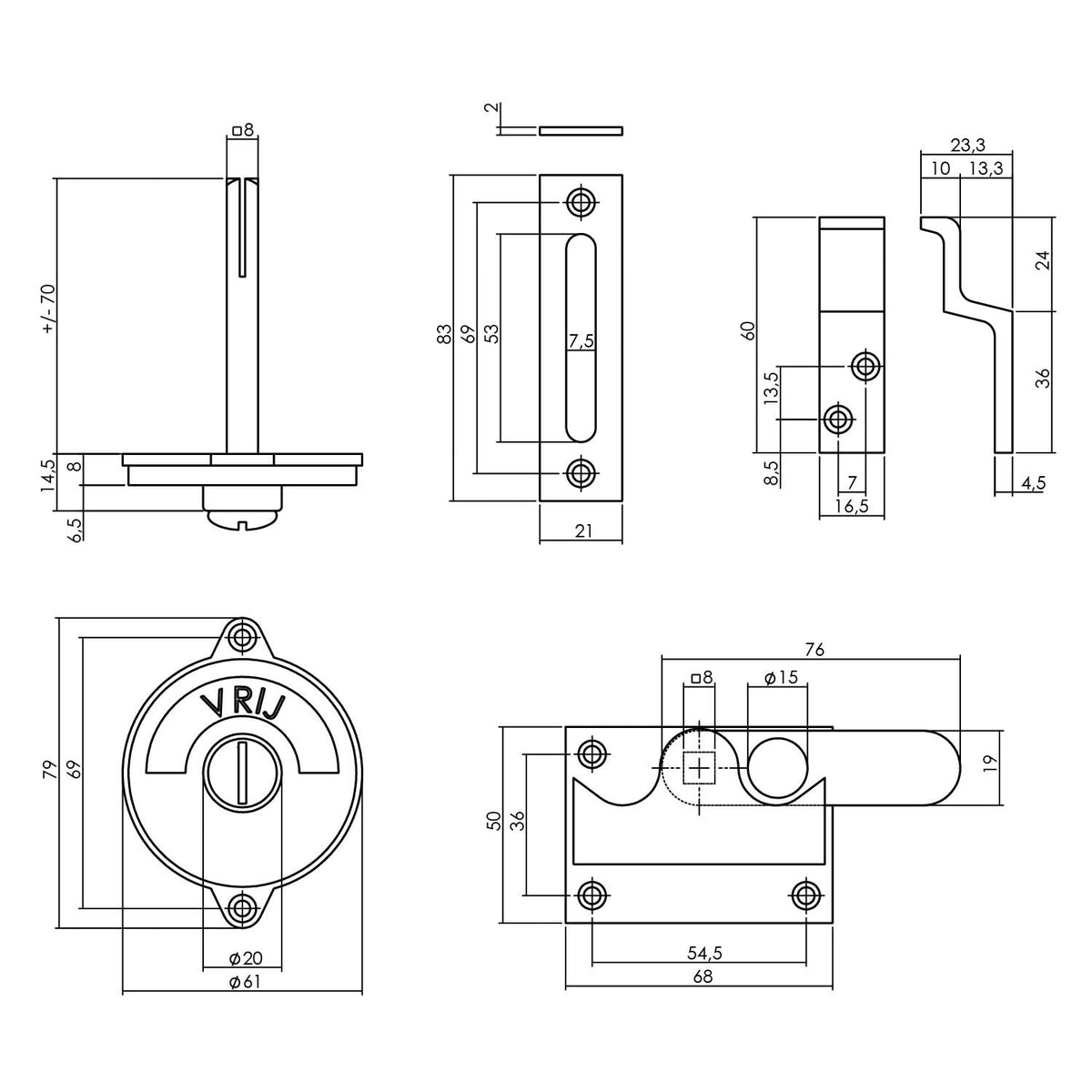 Intersteel WC-overslag vlak vrij/bezet messing gelakt – detail