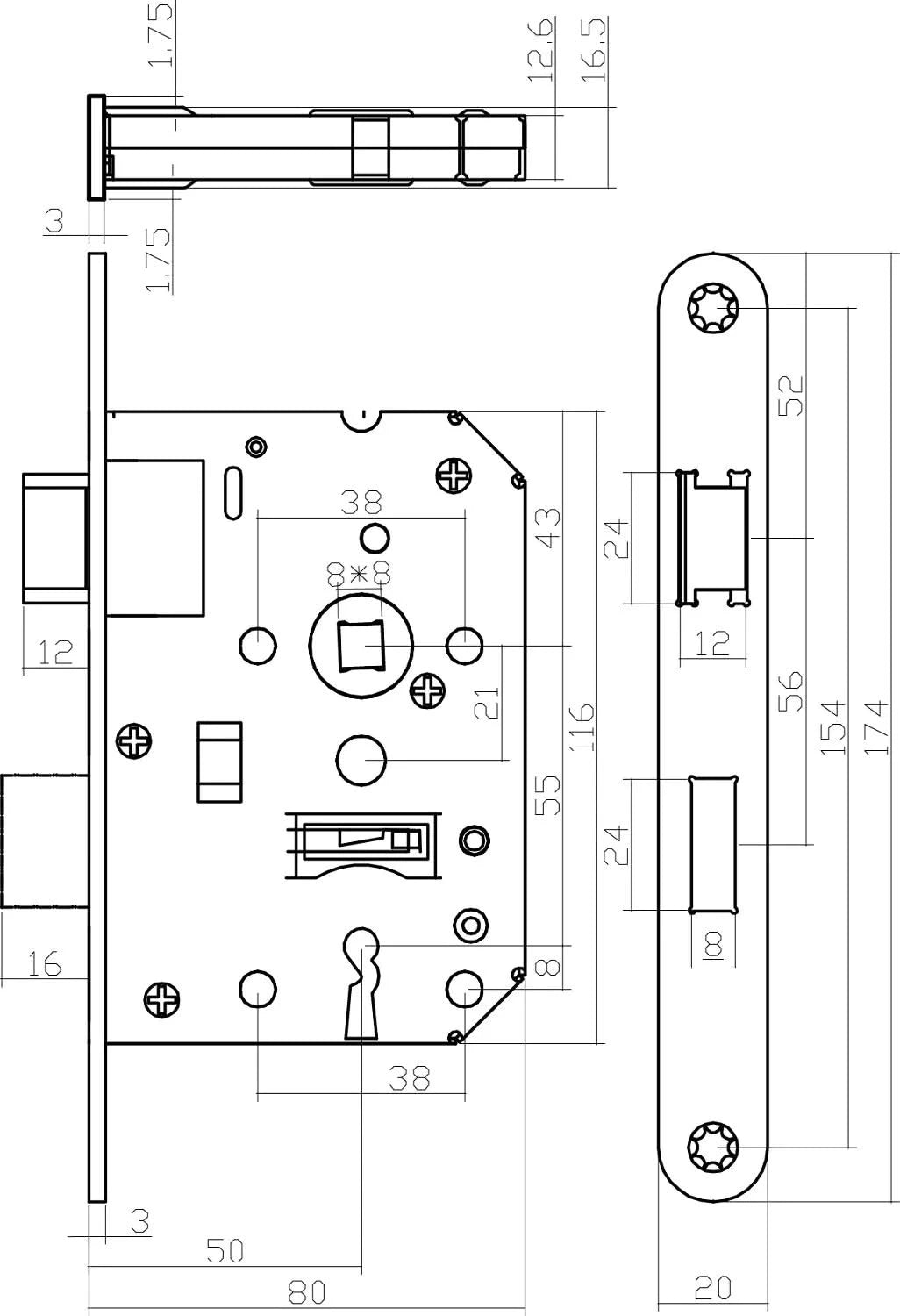 Intersteel woningbouw klavier dag- en nachtslot wit - detail voorplaat
