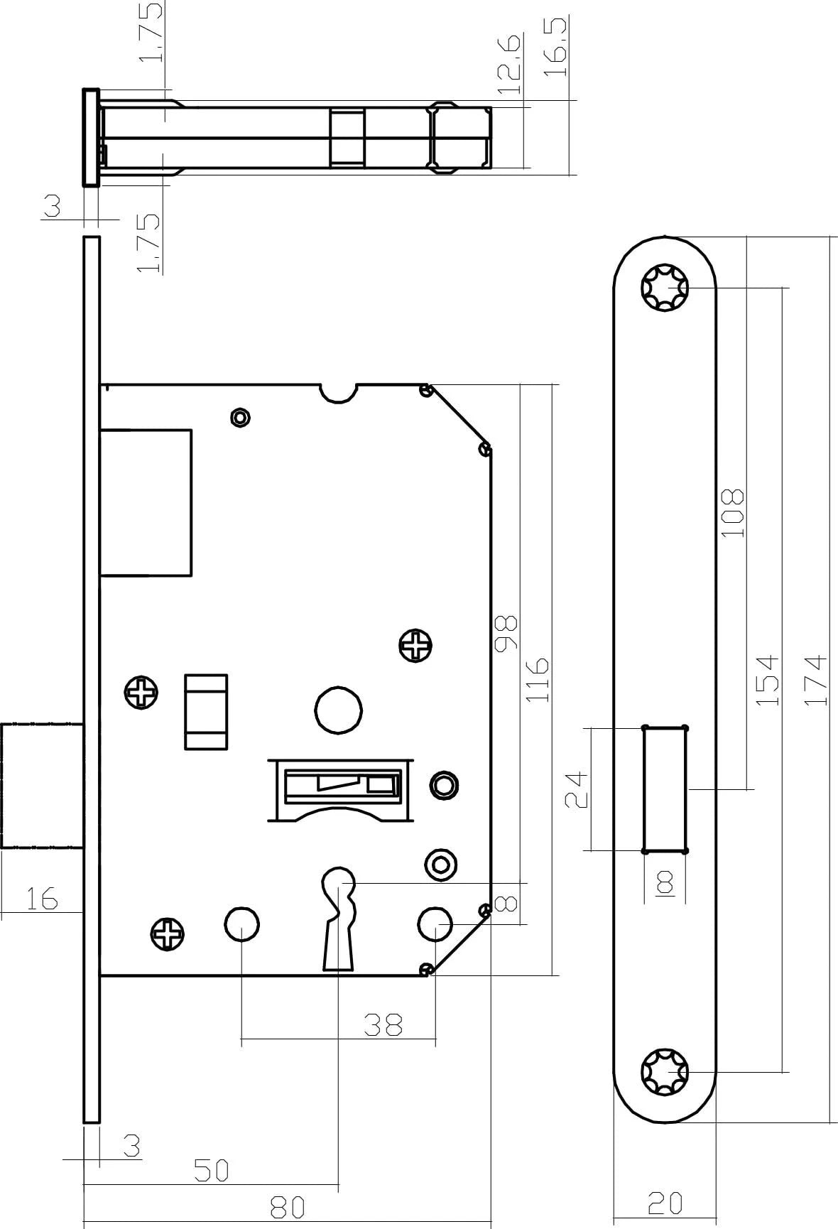 Intersteel woningbouw klavier kastslot 55 mm wit detail