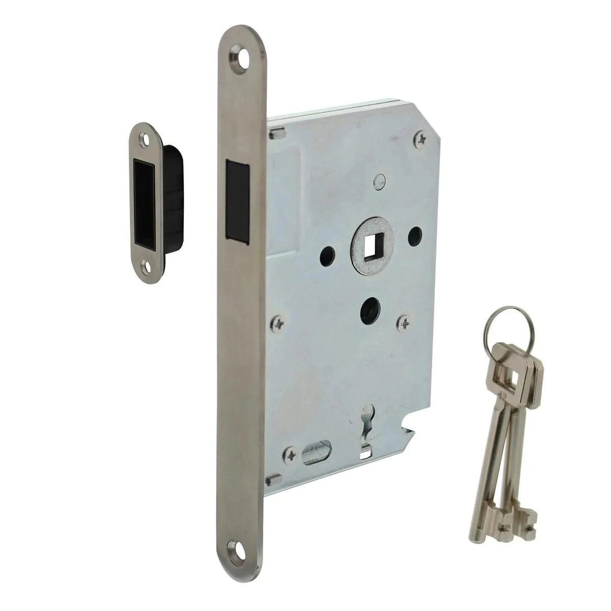 Intersteel woningbouw magneet klavier dag- en nachtslot 55 mm rvs afgeronde voorplaat vooraanzicht