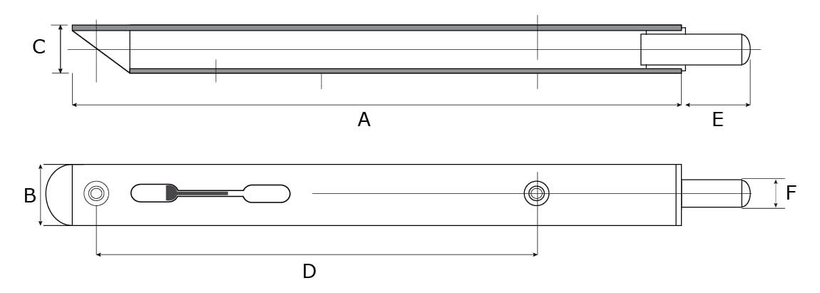 Dulimex DX bascule kantschuif type 896 250 mm verzinkt - technische tekening met maatvoering