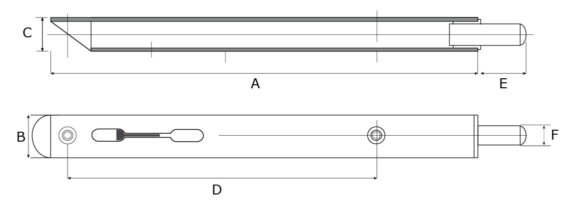 Dulimex DX bascule kantschuif type 892 250 mm - technische tekening met maatvoering