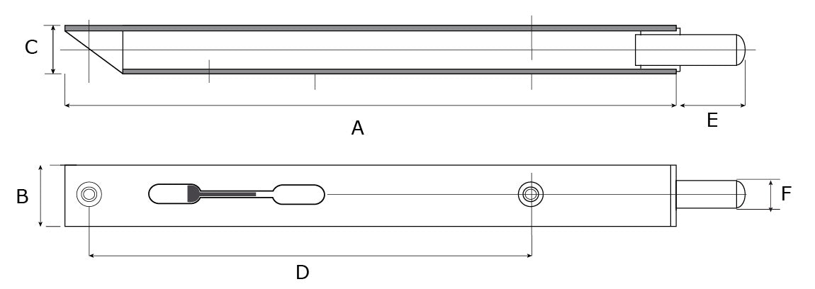 Dulimex DX bascule kantschuif type 876 600 mm vermessingd - technische tekening met maatvoering