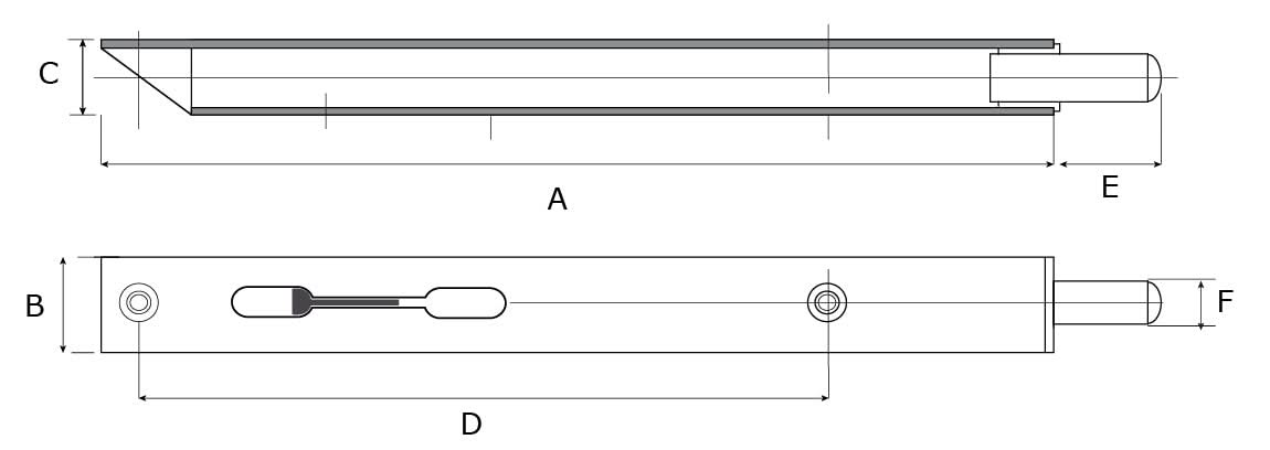 Dulimex DX bascule kantschuif type 876 400 mm zilvergelakt - technische tekening met maatvoering