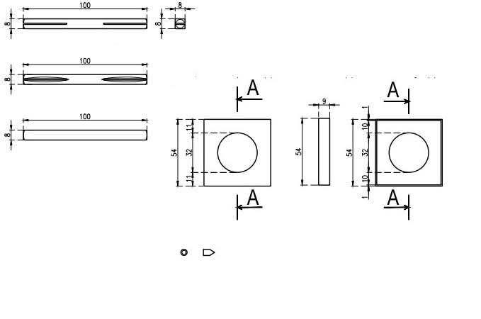 STERK deurkruk Kvadrat 1701 technische maattekening (rozet en doorsnede)