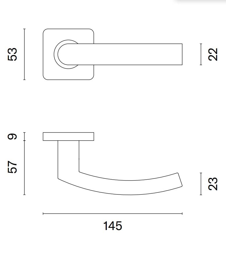 STERK deurkruk Kvadrat 1706 technische maattekening met afmetingen