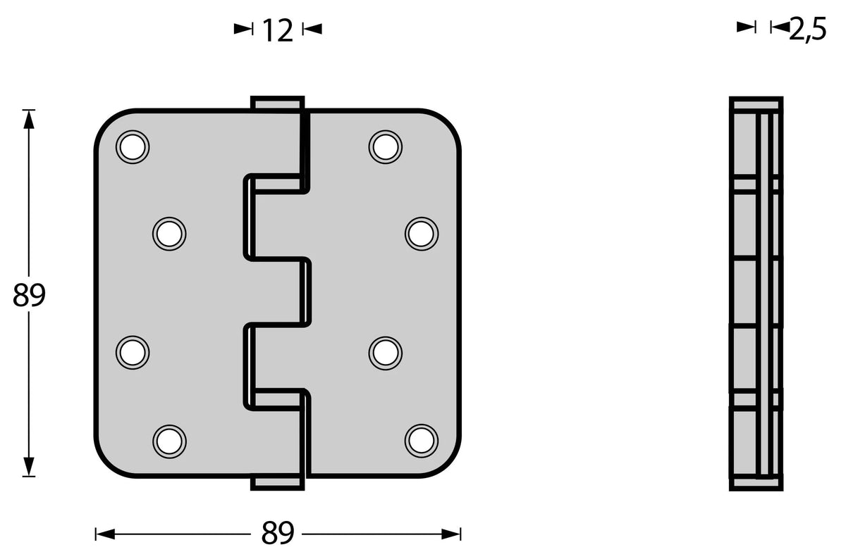 Intersteel kogellagerscharnier 89x89 mm ronde hoek – detail