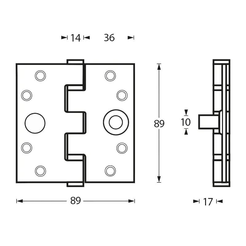 Intersteel kogellagerscharnier 89x89 mm RVS geborsteld SKG*** – detail