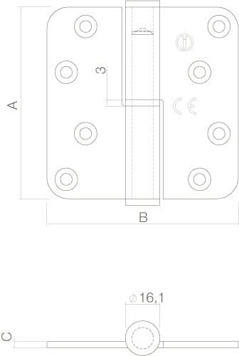 Intersteel kogelstift paumelle DIN rechts 89x89 mm RVS geborsteld - detail
