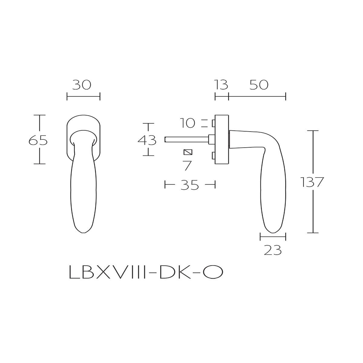FORMANI LB18H-DK-O draaikiepgarnituur PVD licht brons technische maattekening