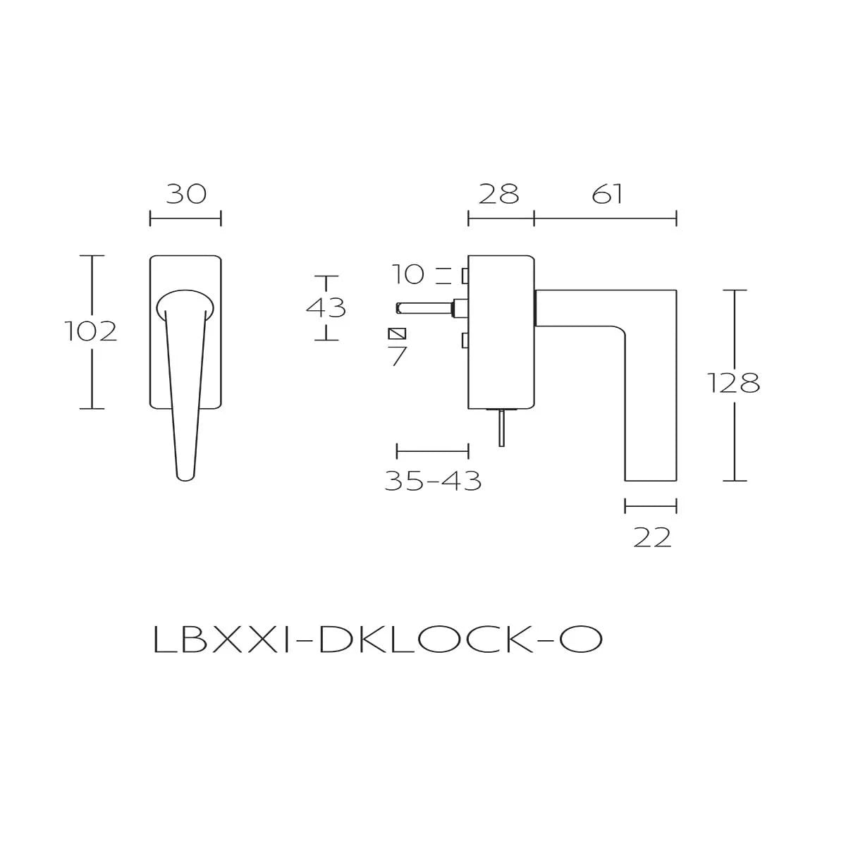 Formani LB21H-DKLOCK-O draaikiepgarnituur PVD mat goud – technische maattekening